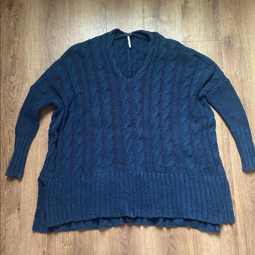 Free People Deep Blue Cable Knit Oversized Sweater‎